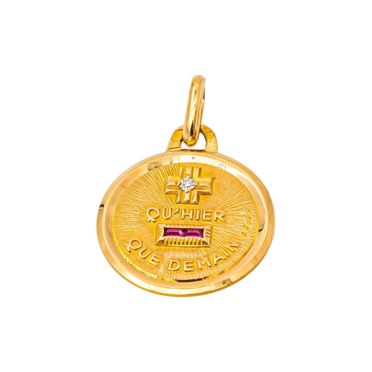 Pendentif AUGIS "La médaille d'amour Mini' en or jaune, rubis et diamant - Castafiore