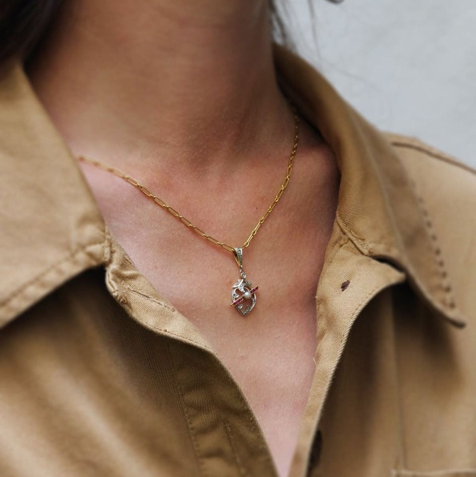 Pendentif BELLE ÉPOQUE Cœur en or et platine - Castafiore