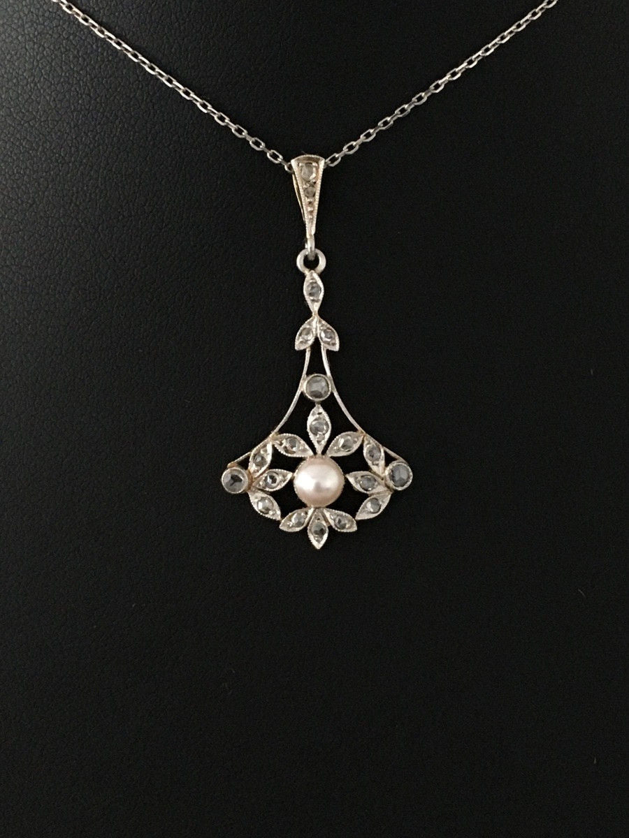 Pendentif Belle Époque en or 18K perle et diamants - Castafiore