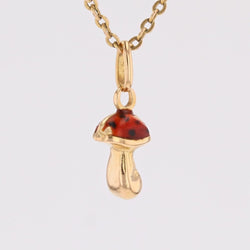 Pendentif breloque champignon en or jaune et émail - Castafiore