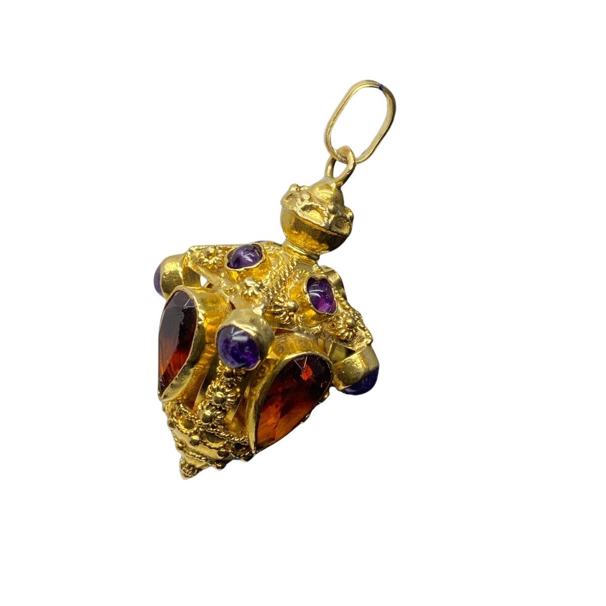 Pendentif breloque en or jaune, citrines et améthystes - Castafiore