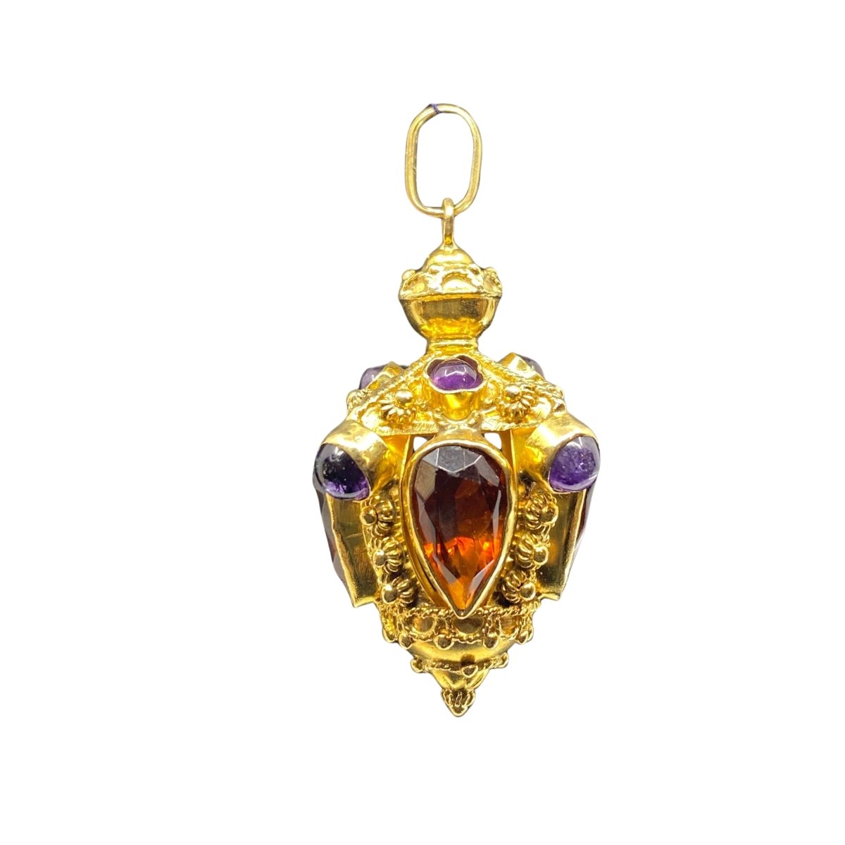 Pendentif breloque en or jaune, citrines et améthystes - Castafiore