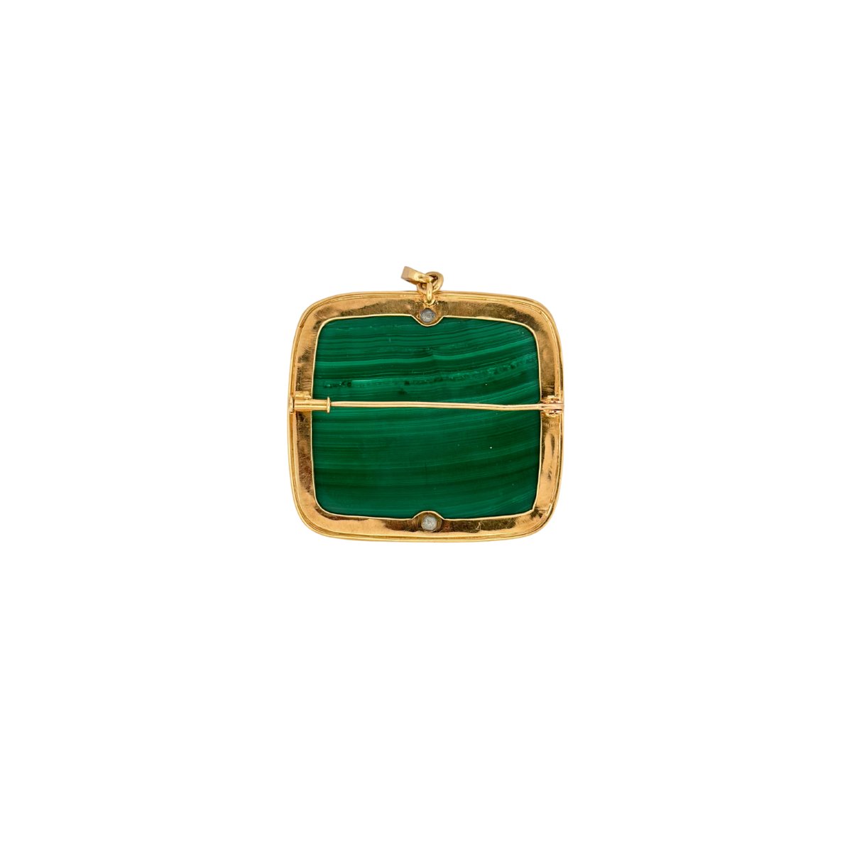 Pendentif Broche en or jaune, malachite et diamants - Castafiore