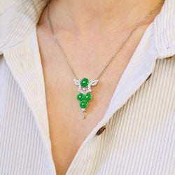 Pendentif broche jade et diamants en or - Castafiore