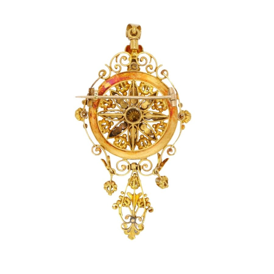 Pendentif Broche Napoléon III en or, diamants et perles fines - Castafiore