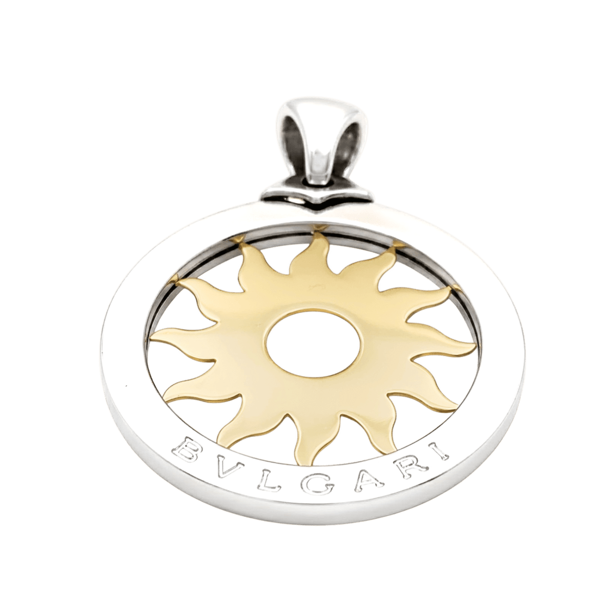 Pendentif BULGARI "Tondo Sun" en or jaune et acier - Castafiore