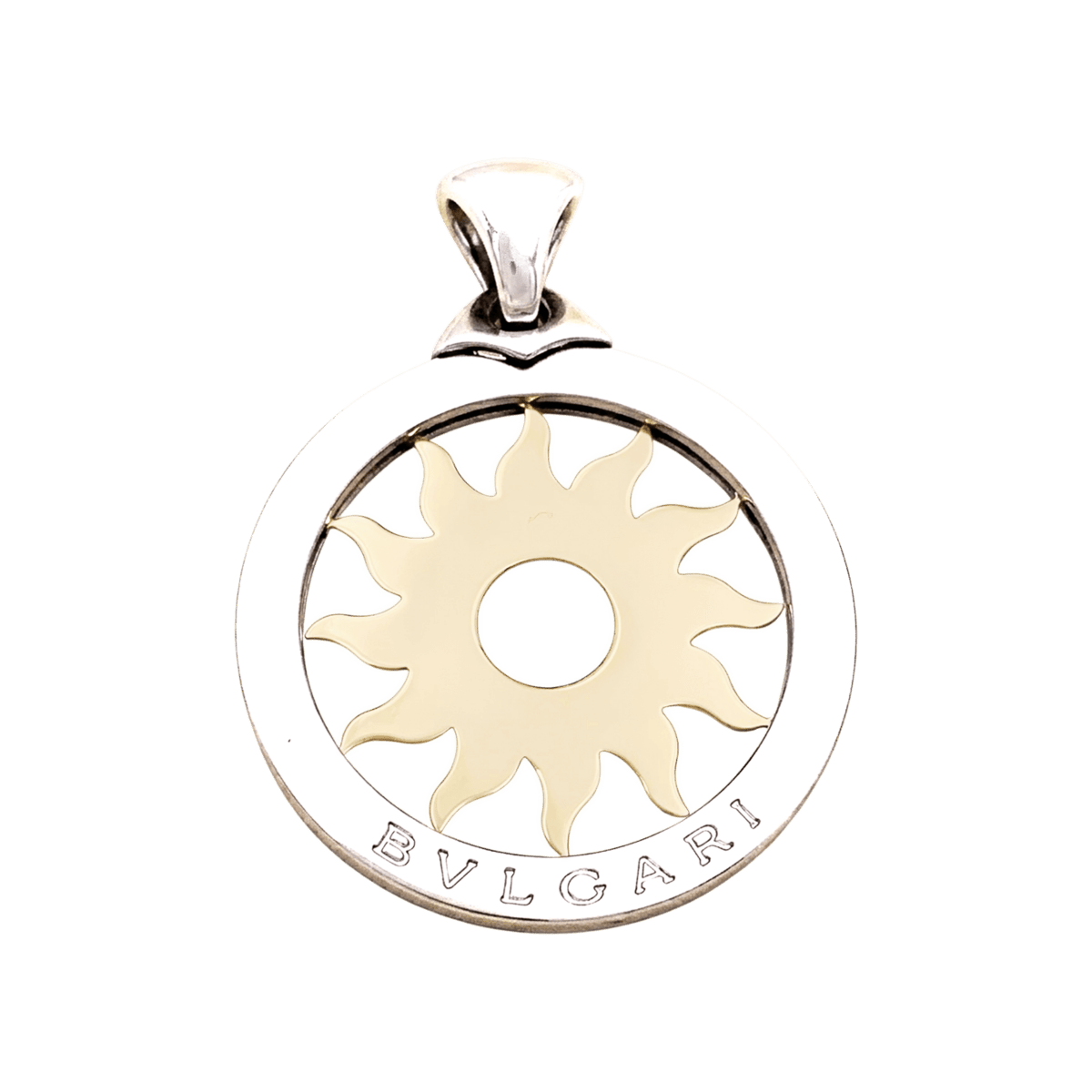 Pendentif BULGARI "Tondo Sun" en or jaune et acier - Castafiore
