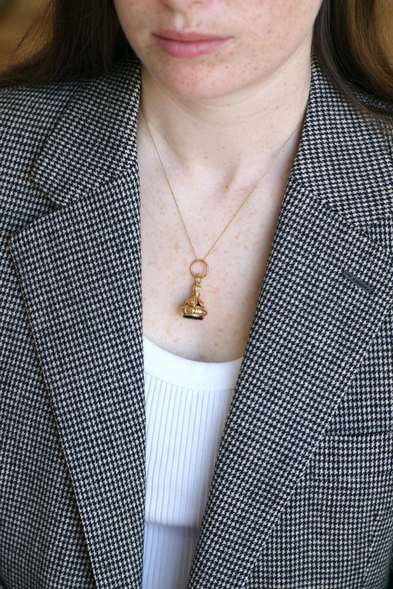 Pendentif Cachet Or Jaune et Jaspe Sanguin - Castafiore