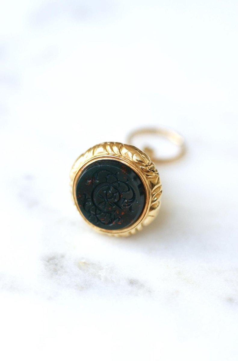 Pendentif Cachet Or Jaune et Jaspe Sanguin - Castafiore