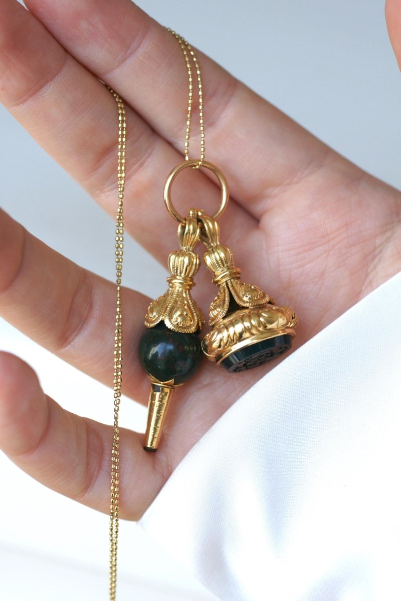Pendentif Cachet Or Jaune et Jaspe Sanguin - Castafiore