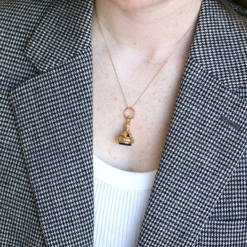 Pendentif Cachet Or Jaune et Jaspe Sanguin - Castafiore