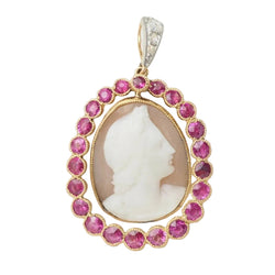 Pendentif camée en or jaune rubis et diamants - Castafiore