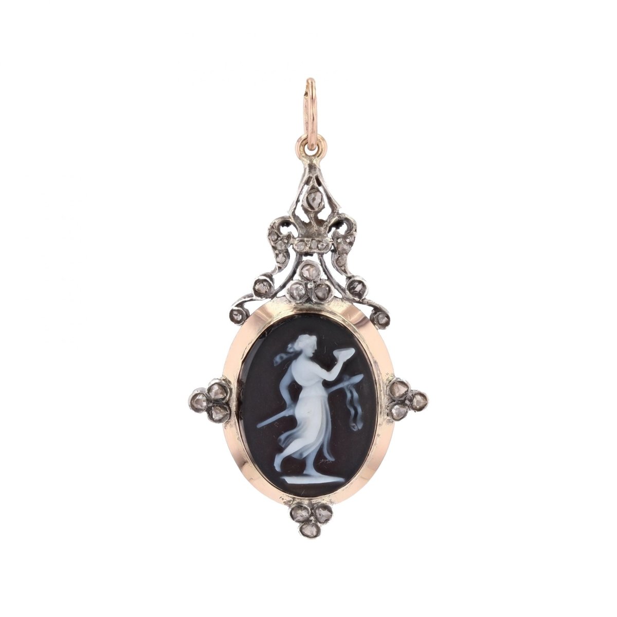 Pendentif camée en or rose et diamants - Castafiore
