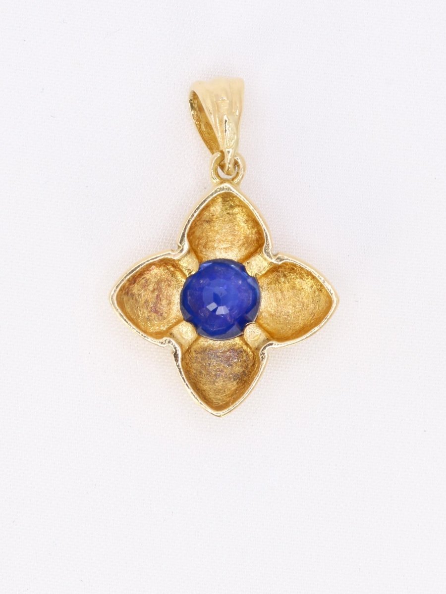 Pendentif charms vintage fleur or jaune saphir - Castafiore