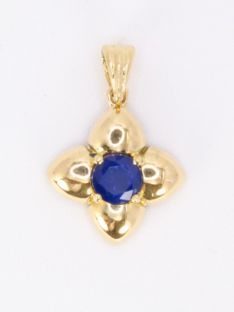 Pendentif charms vintage fleur or jaune saphir - Castafiore