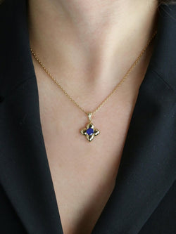 Pendentif charms vintage fleur or jaune saphir - Castafiore