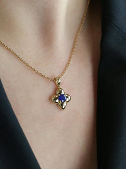 Pendentif charms vintage fleur or jaune saphir - Castafiore