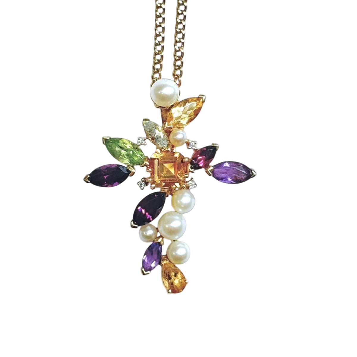 Pendentif CHRISTIAN LACROIX Croix multigemmes en or jaune - Castafiore