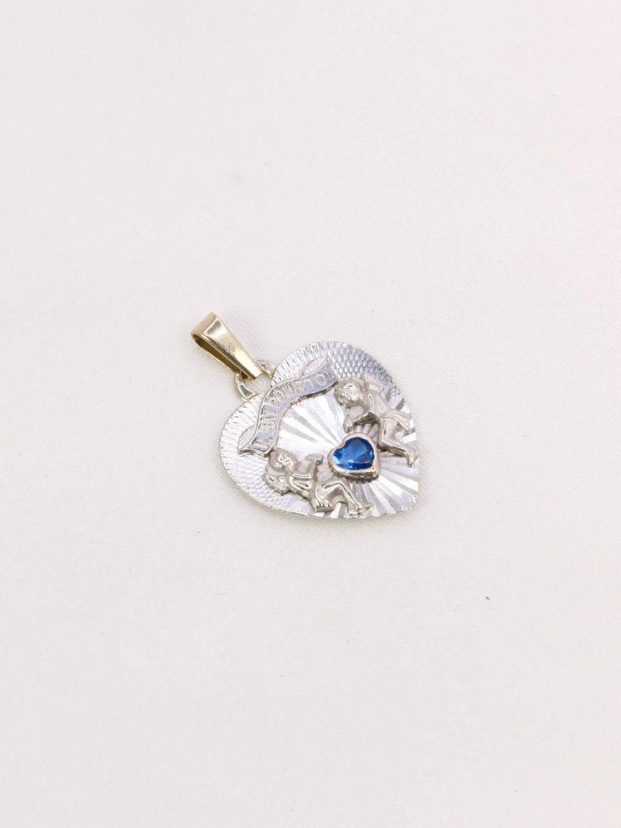 Pendentif coeur "il bat pour toi" or blanc saphir - Castafiore