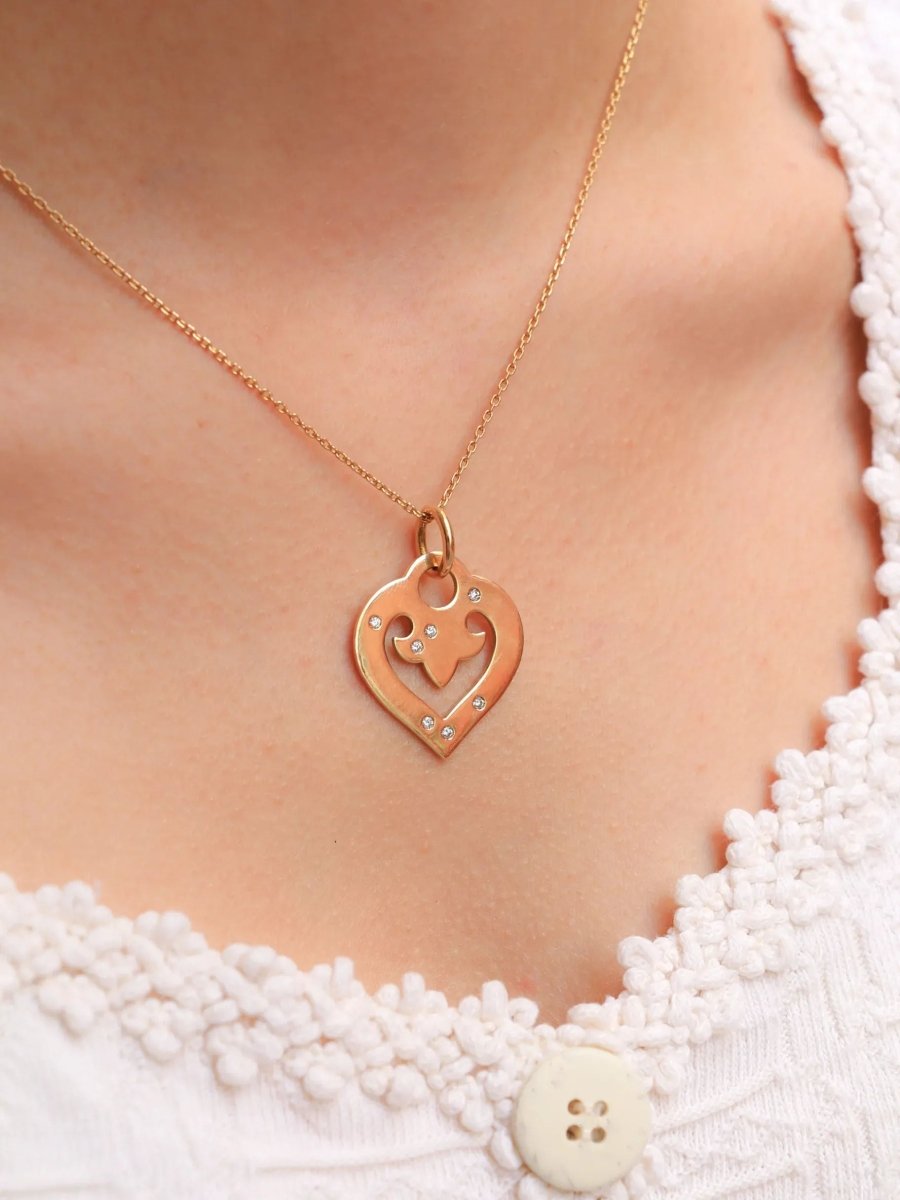 Pendentif coeur OJ Perrin or jaune diamants - Castafiore