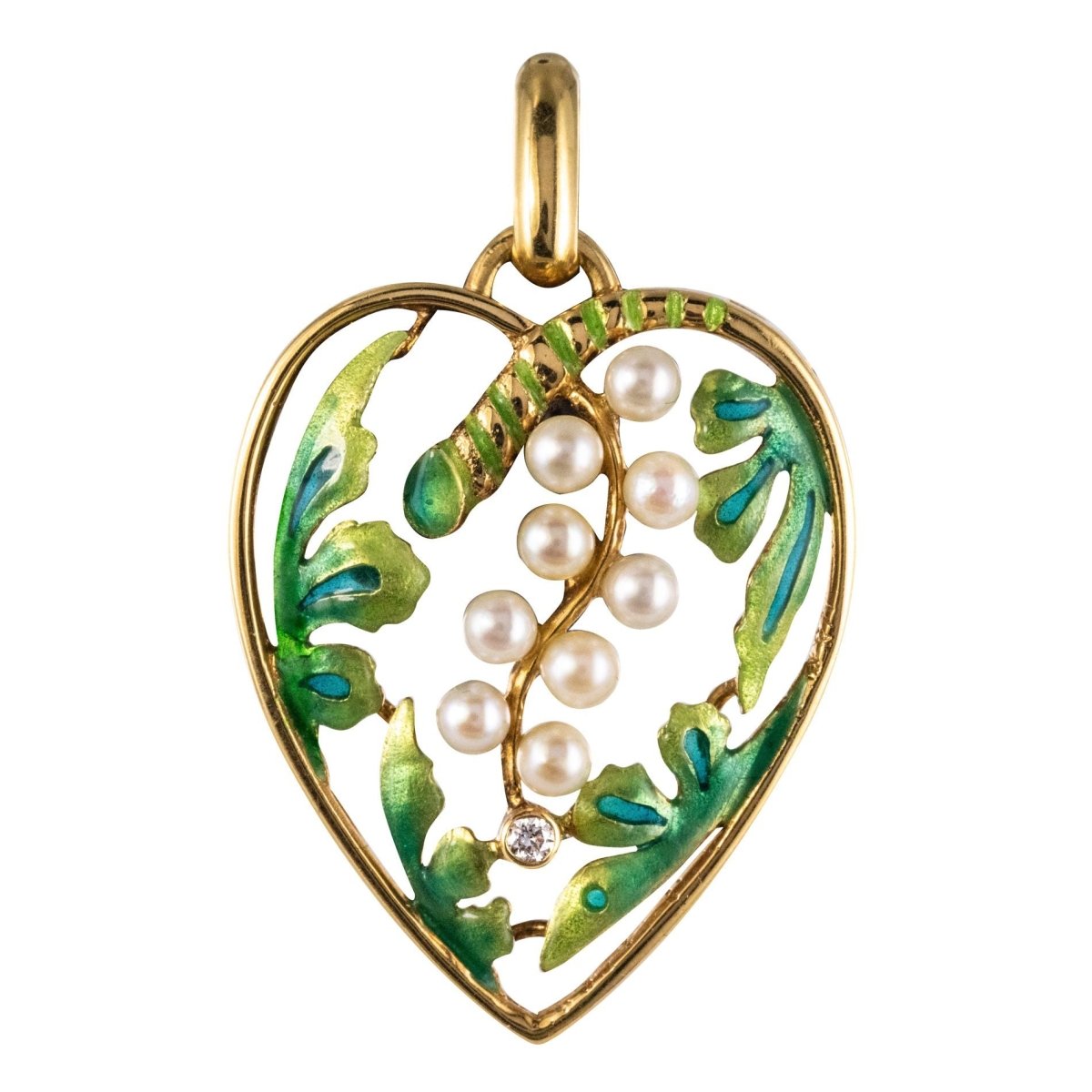 Pendentif COEUR Perles et émail en or jaune - Castafiore