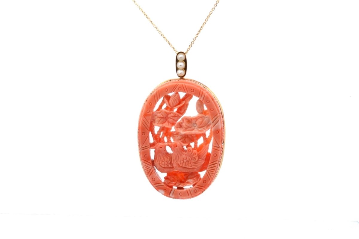 Pendentif corail et perles de culture en or - Castafiore