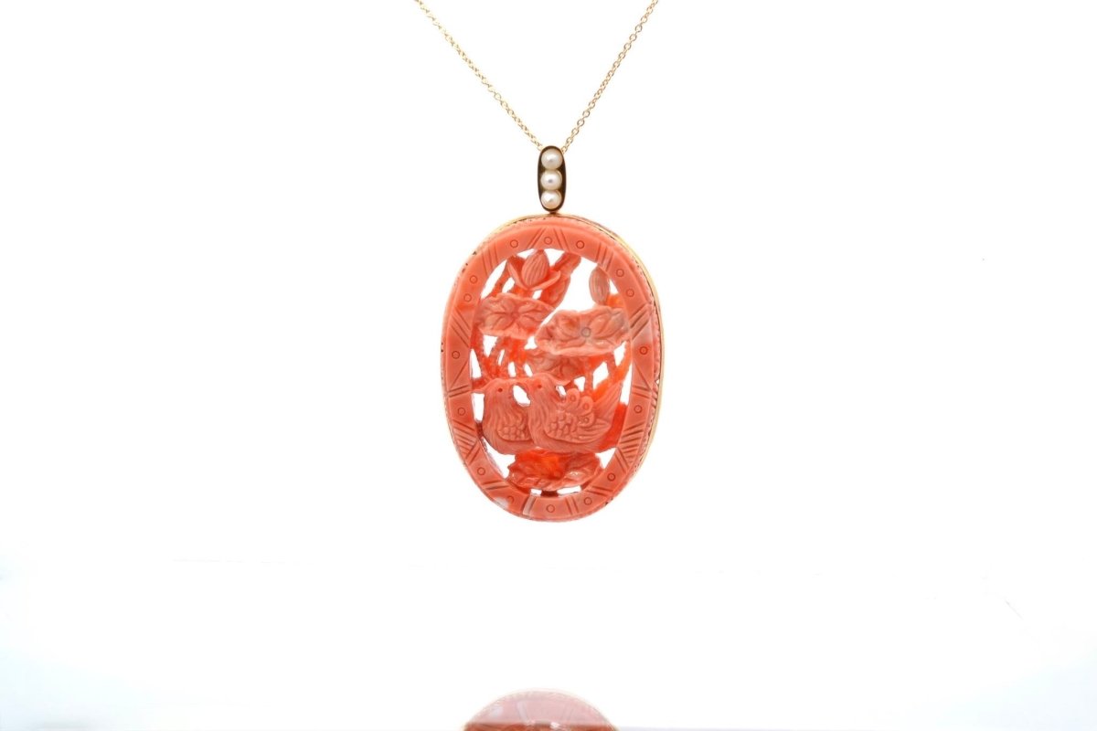 Pendentif corail et perles de culture en or - Castafiore