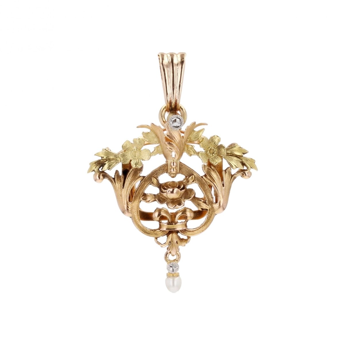 Pendentif coulant diamant perle fine or rose - Castafiore