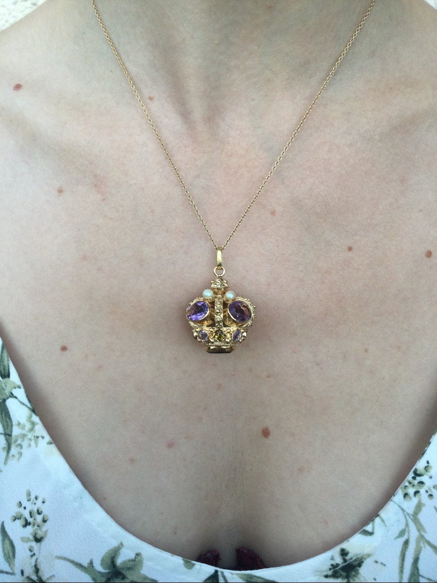 Pendentif Couronne Or Améthyste Citrine - Castafiore