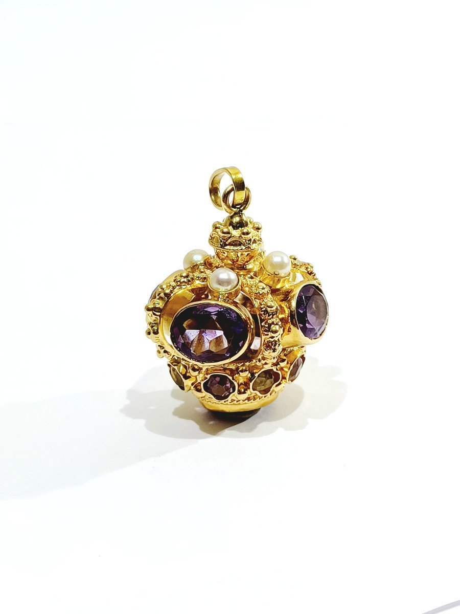 Pendentif Couronne Or Améthyste Citrine - Castafiore
