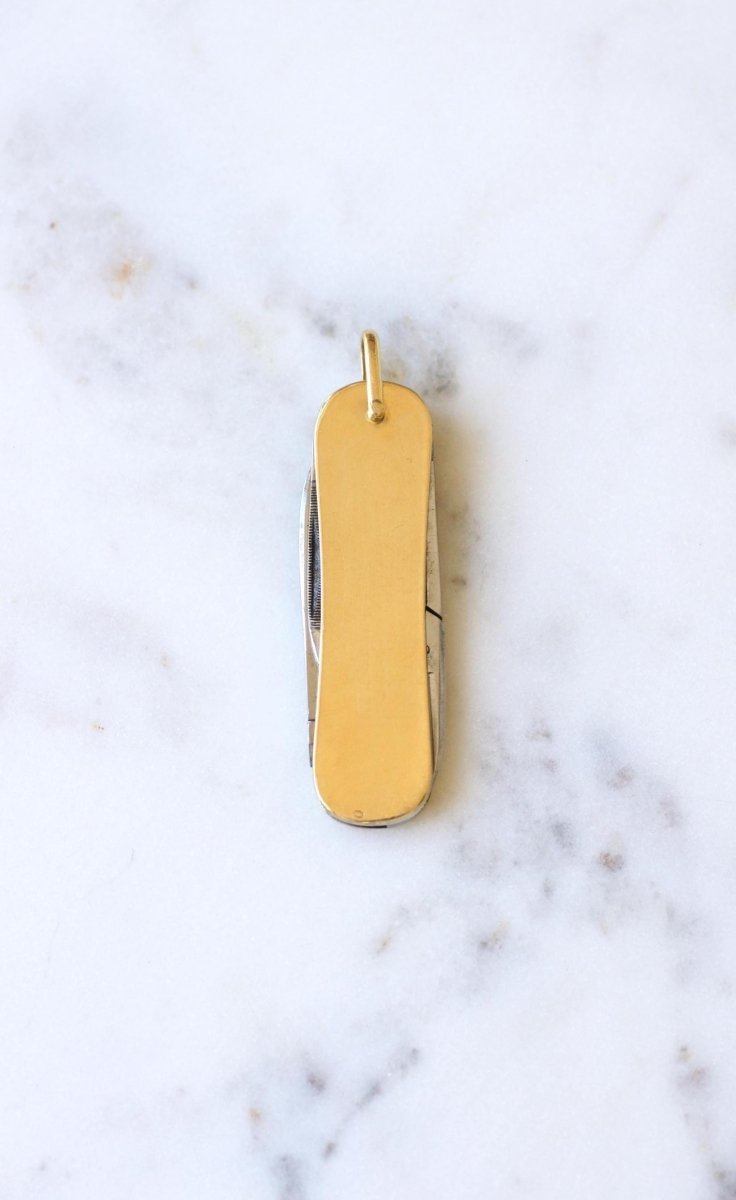 Pendentif Couteau Suisse Fer à Cheval Diamant sur Or Jaune JA Henckels - Castafiore