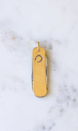 Pendentif Couteau Suisse Fer à Cheval Diamant sur Or Jaune JA Henckels - Castafiore