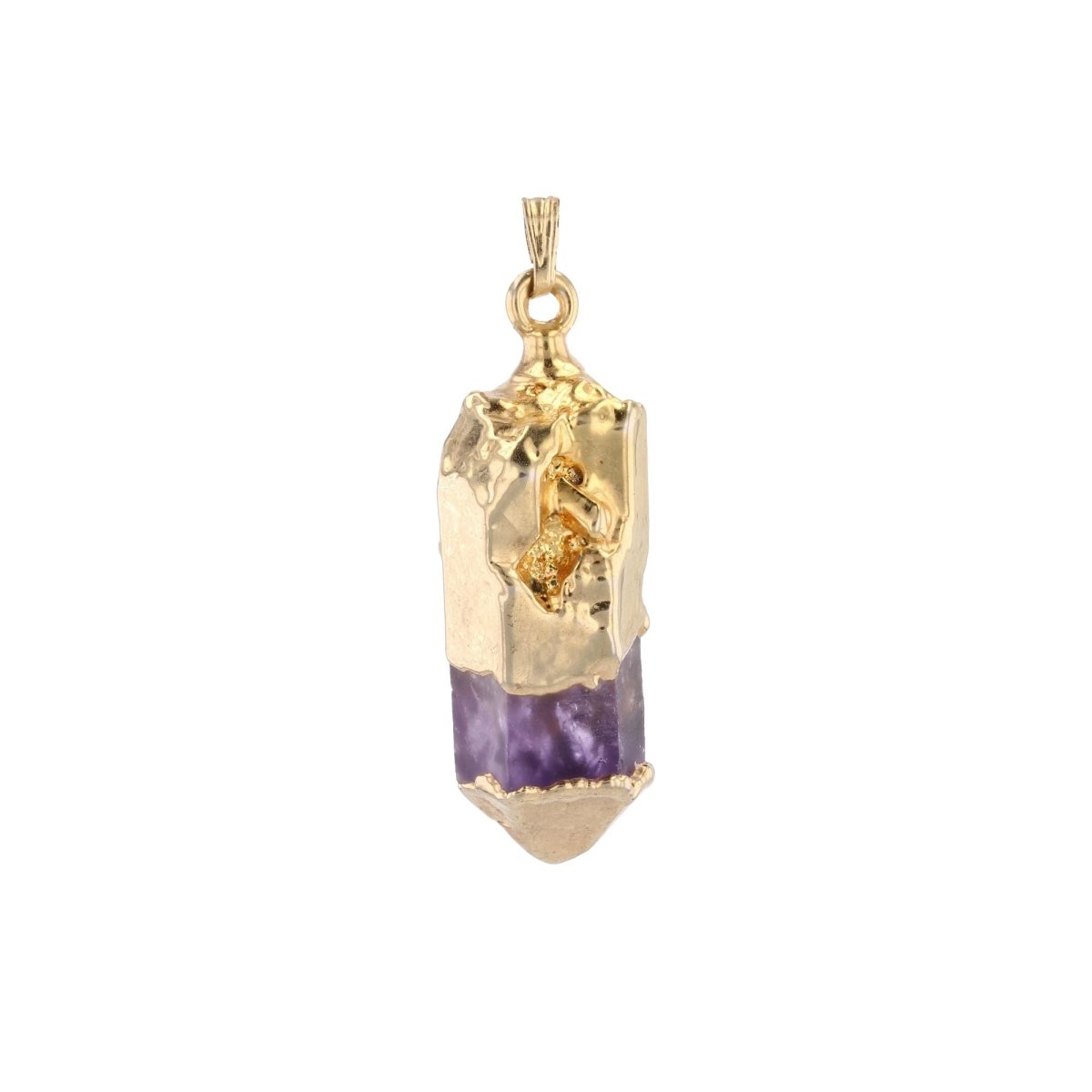 Pendentif CRISTAL Brut en métal doré et améthyste - Castafiore