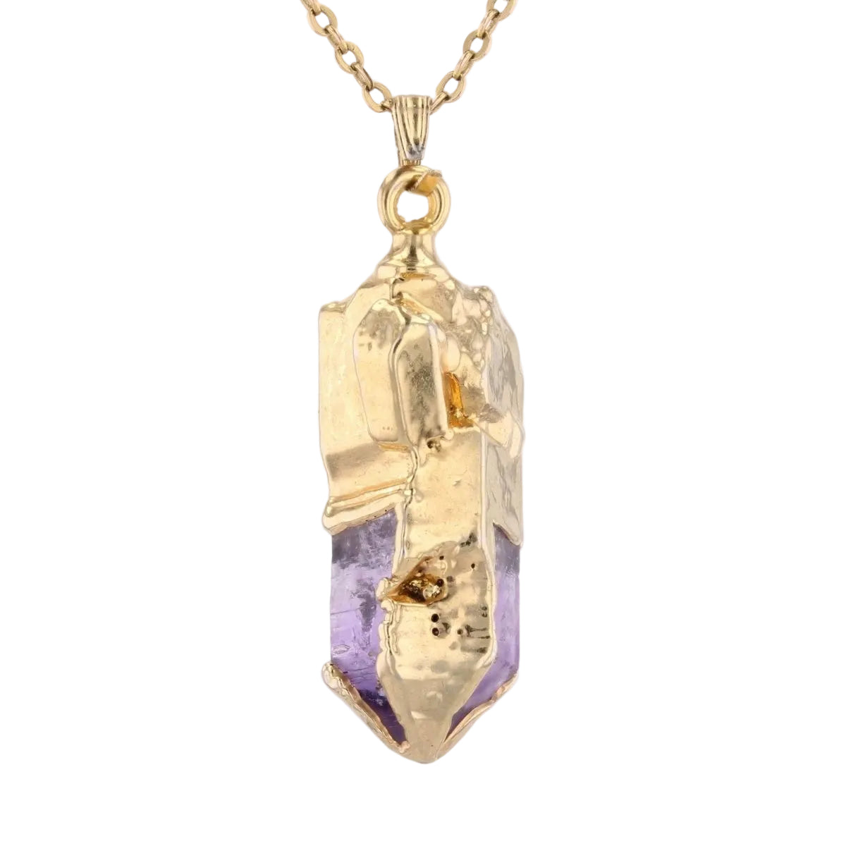 Pendentif CRISTAL Brut en métal doré et améthyste - Castafiore
