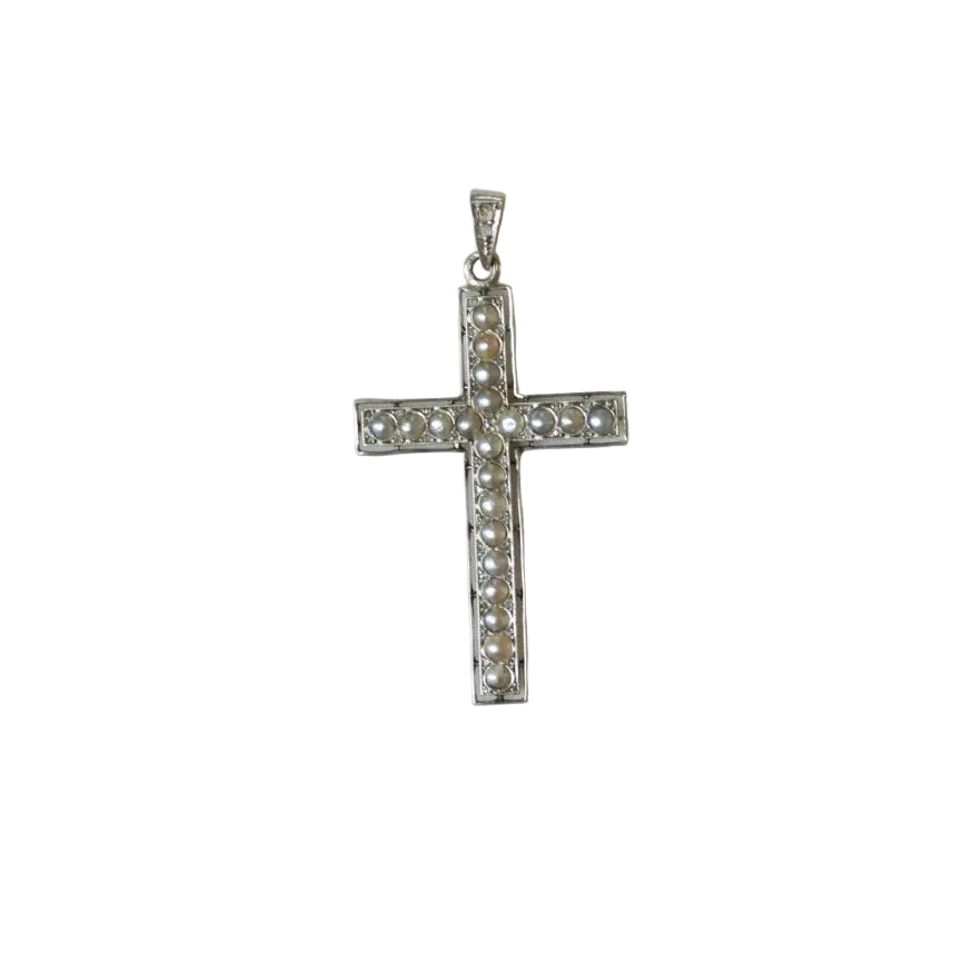 Pendentif Croix Art Déco Perles et Diamants - Castafiore