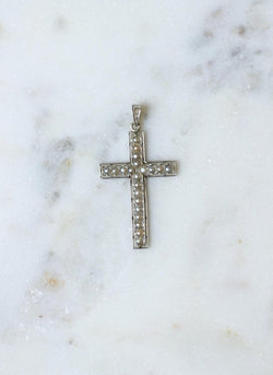 Pendentif Croix Art Déco Perles et Diamants - Castafiore