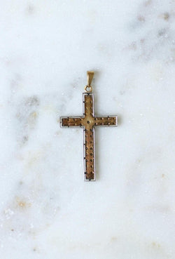 Pendentif Croix Art Déco Perles et Diamants - Castafiore