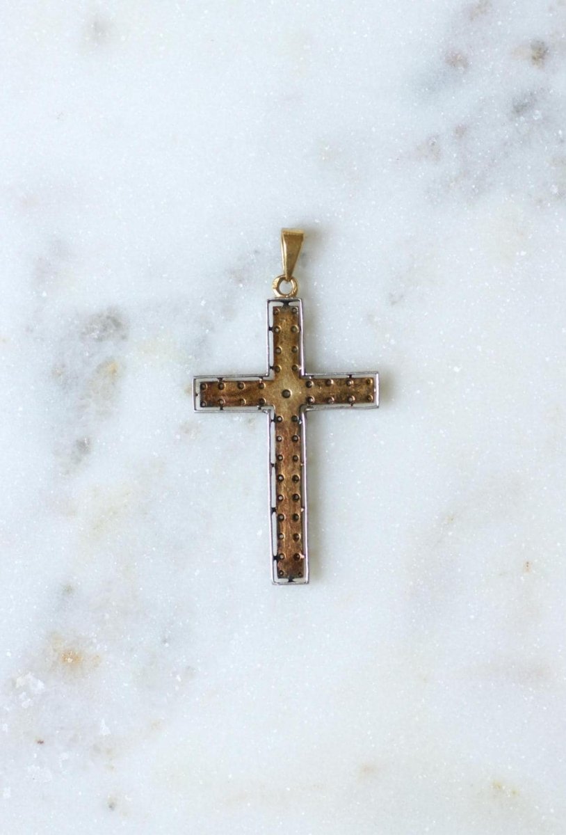 Pendentif Croix Art Déco Perles et Diamants - Castafiore