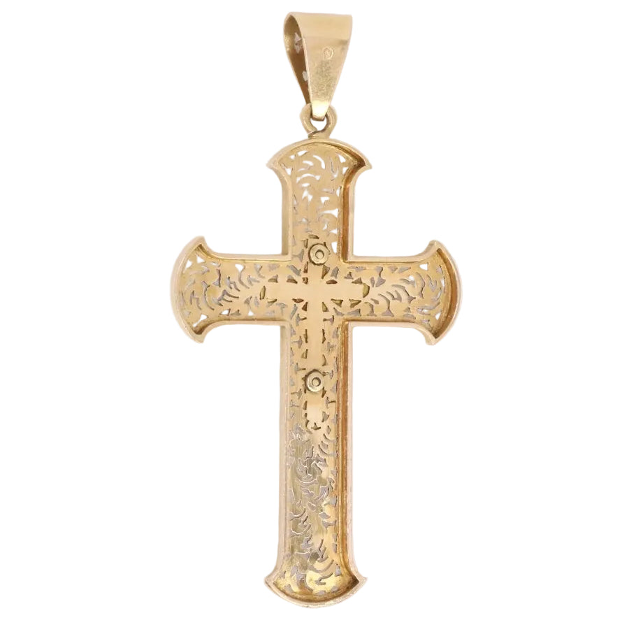 Pendentif croix Art Nouveau or jaune turquoises - Castafiore