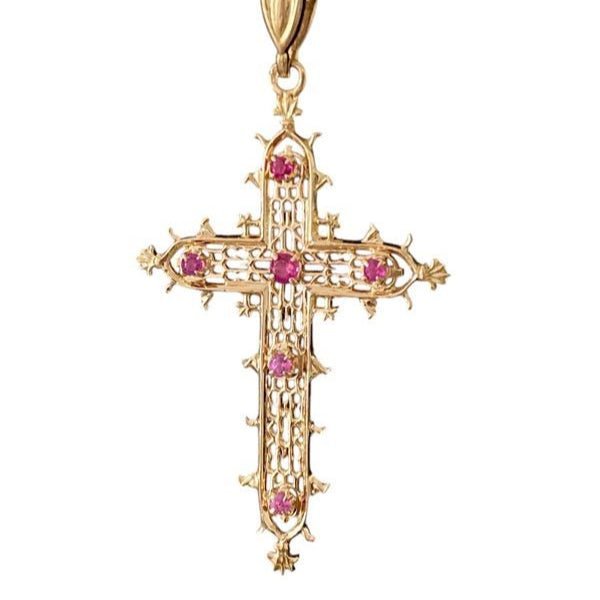 Pendentif Croix en or jaune et rubis - Castafiore