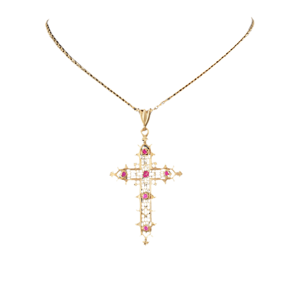 Pendentif Croix en or jaune et rubis - Castafiore
