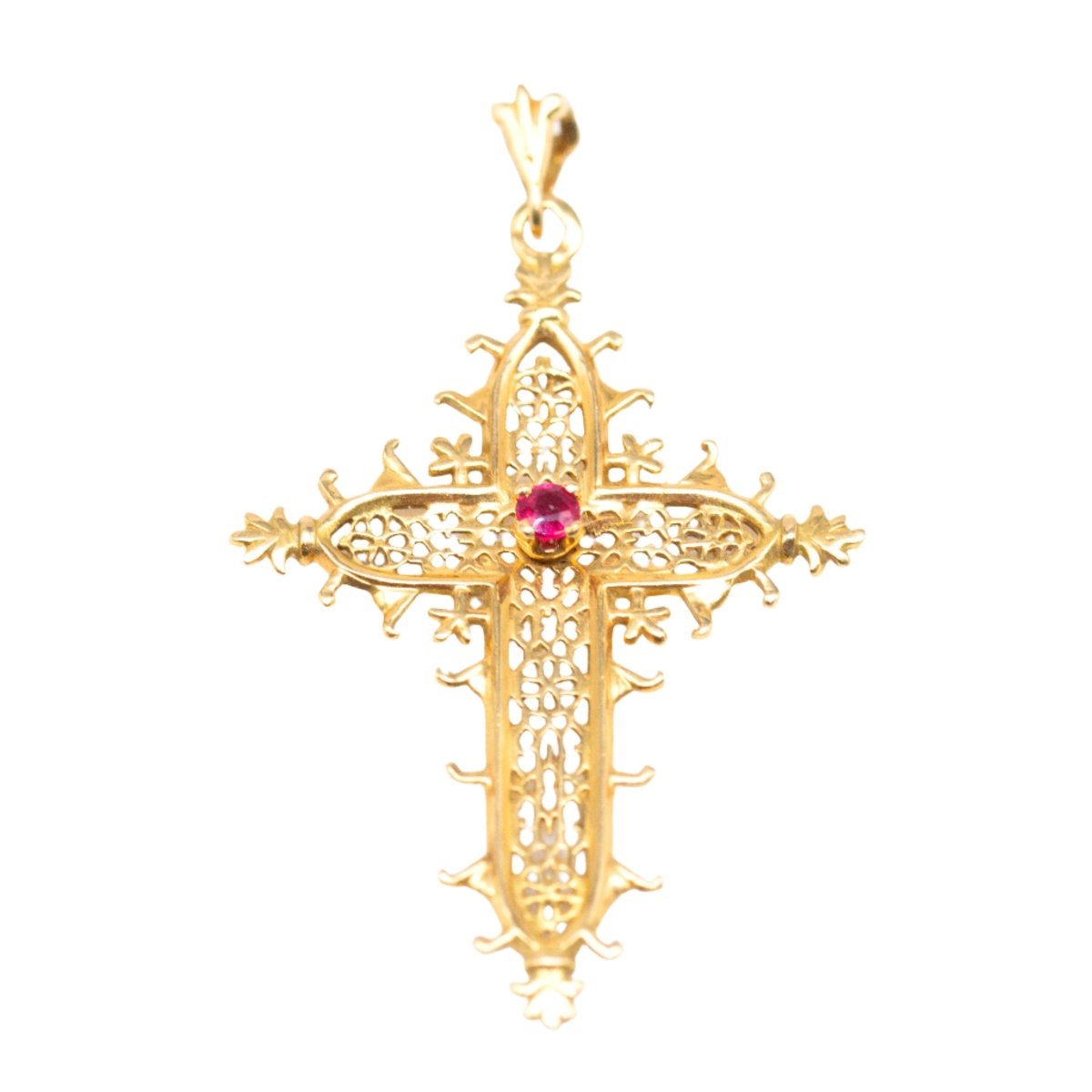 Pendentif CROIX en or jaune et rubis - Castafiore