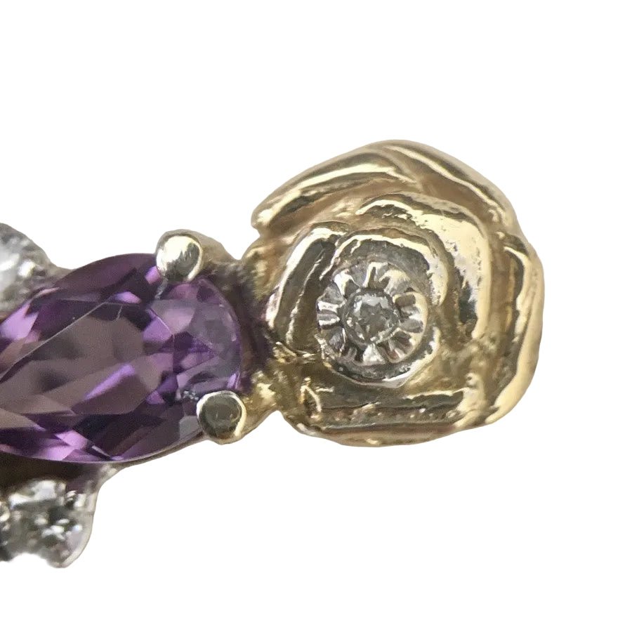 Pendentif Croix en or jaune, or blanc, améthystes, et diamants - Castafiore
