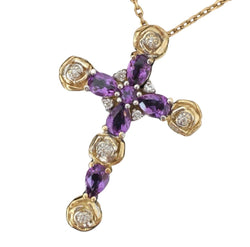 Pendentif Croix en or jaune, or blanc, améthystes, et diamants - Castafiore