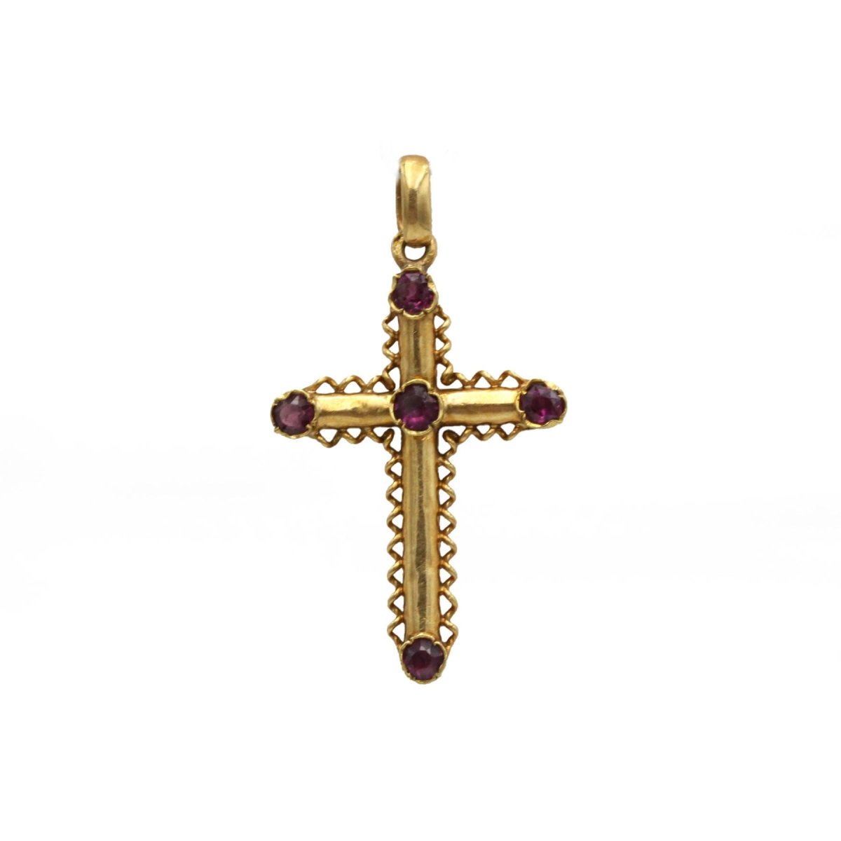 Pendentif Croix - Or & Grenats - Castafiore