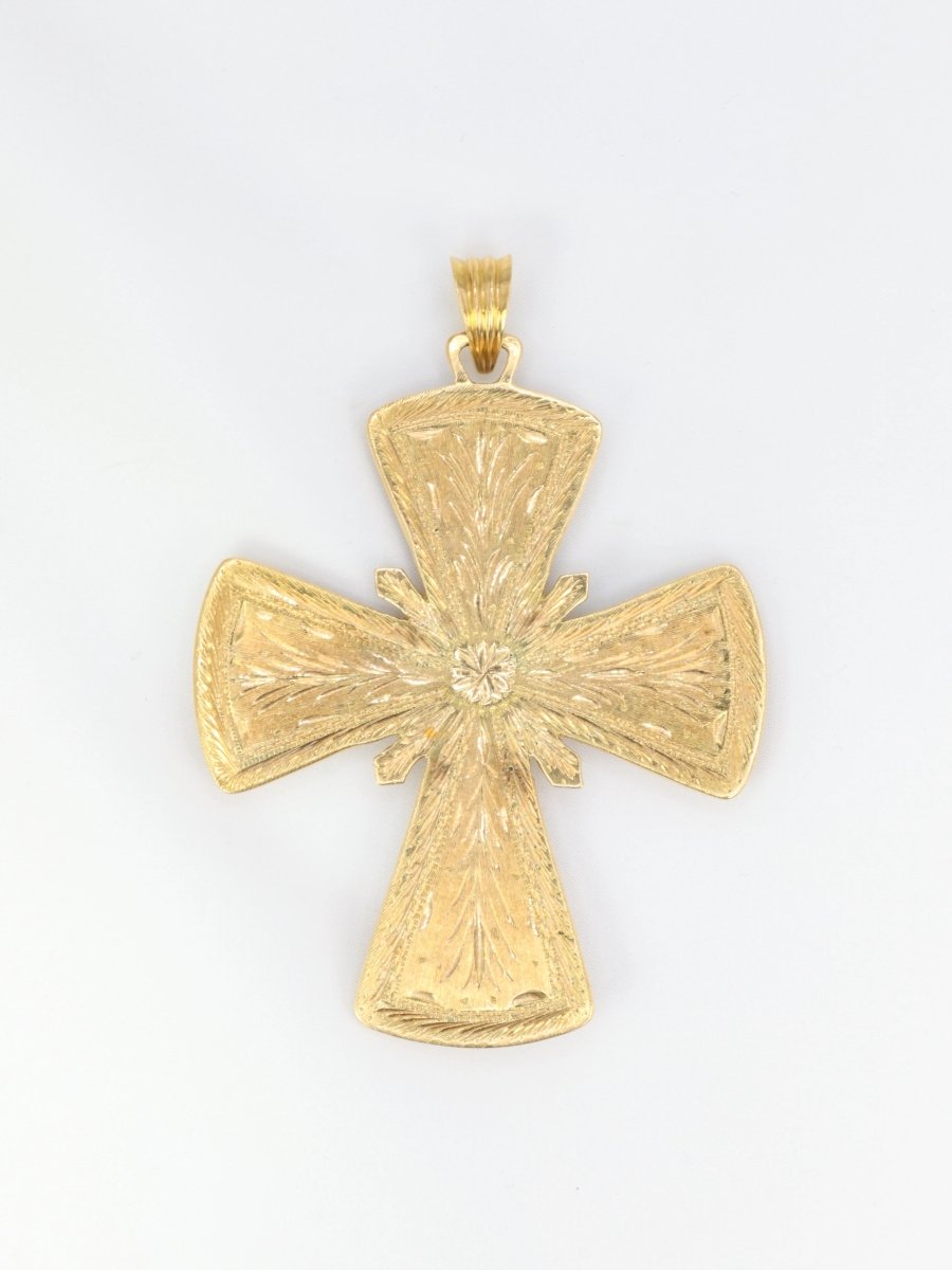 Pendentif croix pectorale or jaune émail cabochons de saphirs - Castafiore
