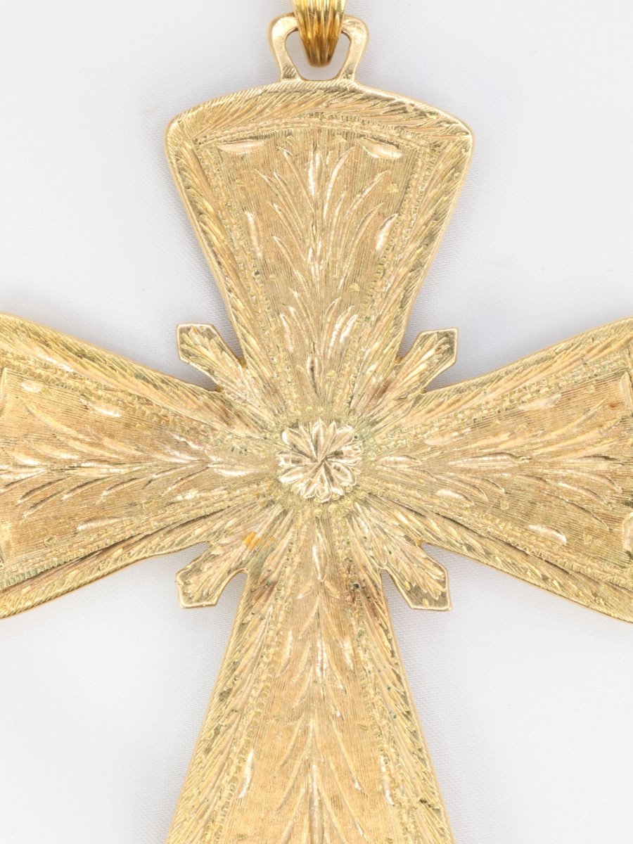 Pendentif croix pectorale or jaune émail cabochons de saphirs - Castafiore