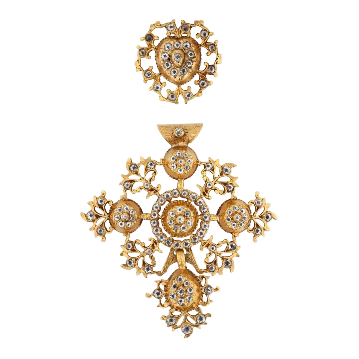 Pendentif croix régionale en or rose et strass - Castafiore