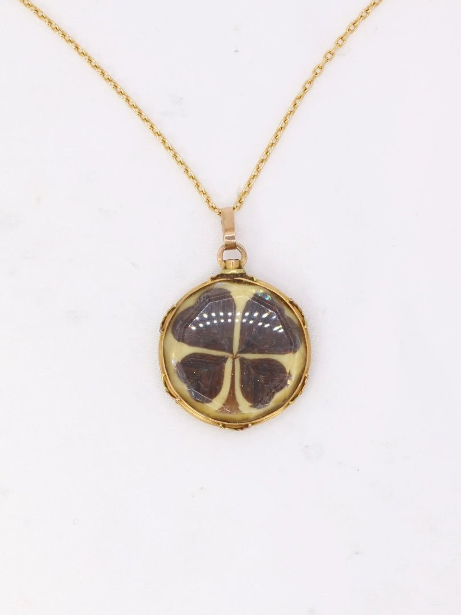 Pendentif de sentiment victorien en or et cheveux, 19ème siècle - Castafiore