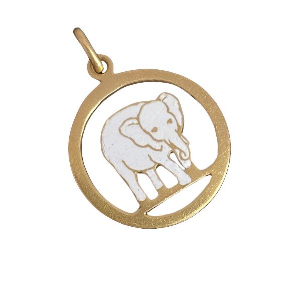 Pendentif Éléphant en or jaune et émail - Castafiore